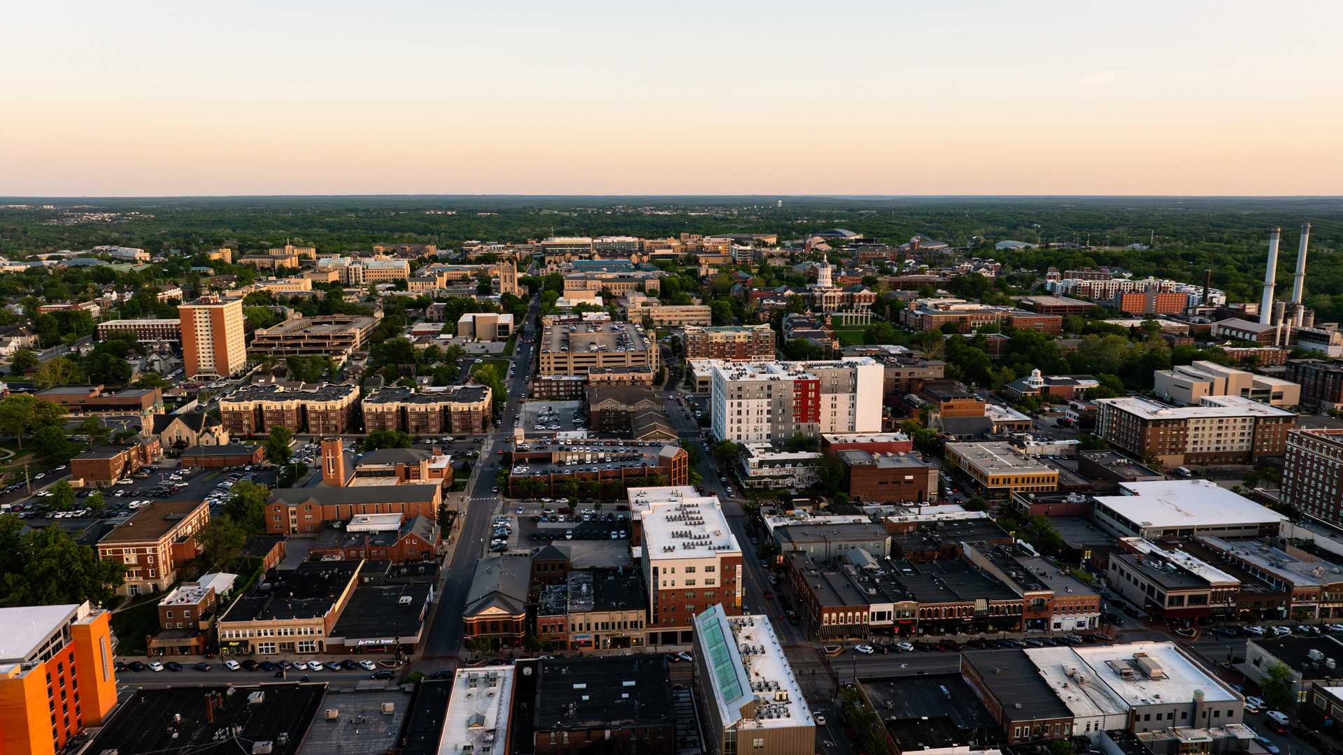 Arial view of Columbia at sunset